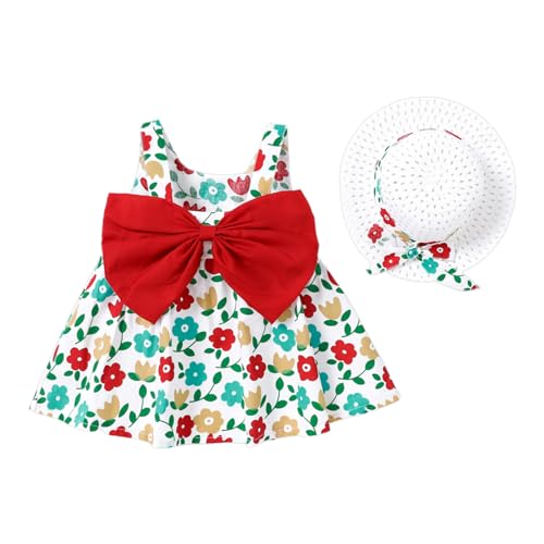 PATPAT Kleinkind Baby Mädchen Kleid & Strohhut Set, Sommerkleid Sonnenkleid Tutu Kleider Ärmellos Rückenfrei Geburtstagsfeier Hochzeit Fest von PATPAT