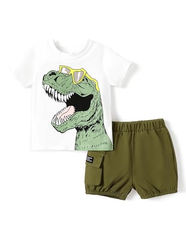 PATPAT Kleinkind Jungen Kleidung Kinder Sommer Outfits Dinosaurier Print T-Shirt mit Cargo Short Sets von PATPAT