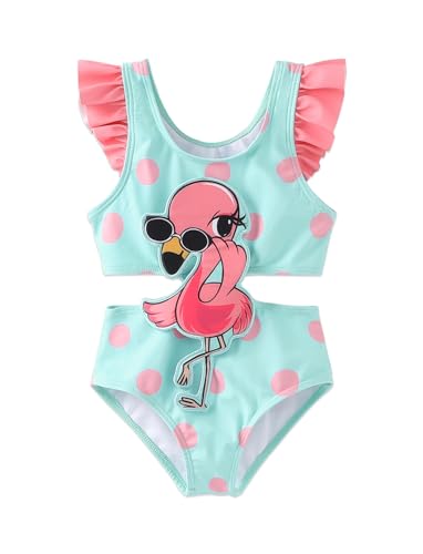 PATPAT Kleinkind Mädchen EIN Stück Badeanzug Katze/Flamingo Applique Polka Dots Print Geraffte Bademode von PATPAT