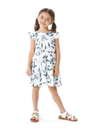 PATPAT Kleinkind Mädchen Kleid Ärmellos, Baby Mädchen Kleid Blatt & Dinosaurier Druck Kinderrock für Geburtstag Hochzeit Fest, Gr.92-116 von PATPAT