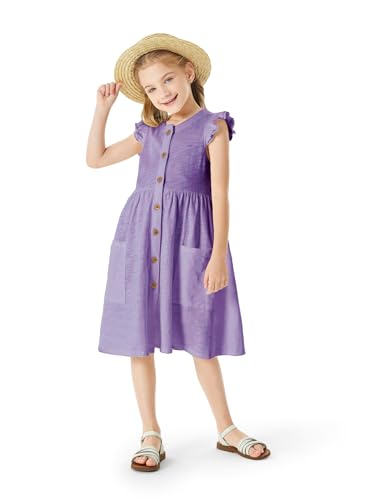 PATPAT Kleinkind Mädchen Kleider Rüschen Ärmellos, Baby Mädchen Kleid 100% Baumwolle mit Knopfdesign für Geburtstag, Party, Bankett, Hochzeit, Feiertag, Festzug, Gr.92-116 von PATPAT