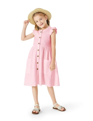 PATPAT Kleinkind Mädchen Kleider Rüschen Ärmellos, Baby Mädchen Kleid 100% Baumwolle mit Knopfdesign für Geburtstag, Party, Bankett, Hochzeit, Feiertag, Festzug, Gr.92-116 von PATPAT