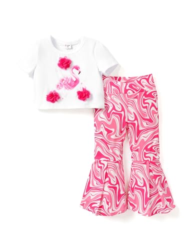 PATPAT Kleinkind Mädchen Süße Unicore Outfit Hyper-taktile Anzug Floral Print Bell Bottoms Mädchen Geburtstag Outfit Mädchen ausgestellte Hosen Frühling Sets von PATPAT