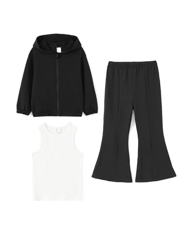 PATPAT Mädchen Bekleidungssets, 3-teiliges Jogginganzug Mädchen-Set mit Weste, Winterpullover Mädchen, Schlaghosen, Mädchen Kleidung für Herbst und Winter, hip hop outfit mädchen 3-12 Jahre von PATPAT