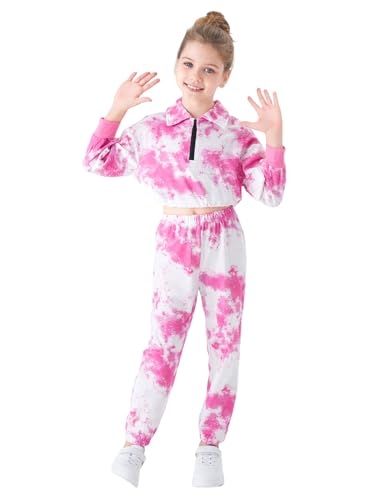 PATPAT Mädchen Bekleidungssets Batik Langarm Herbst Frühling, Geschenk Einschulung Schulanfang, Strickjacken Hosen Mädchen Kinder Kleidung, Sport Freizeit Komfort Kinderkleider Sportanzug 13-14Jahre von PATPAT