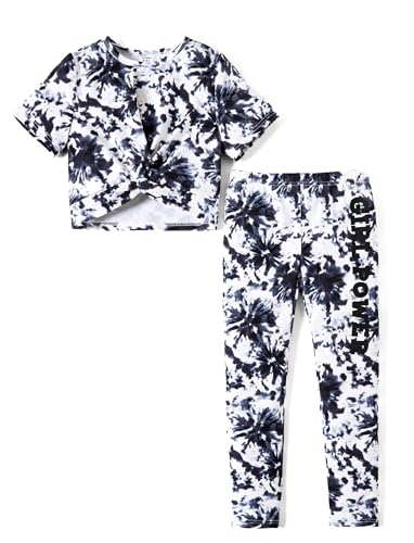 PATPAT Mädchen Bekleidungssets Batik Sommer, Geschenk Einschulung Schulanfang, Kurzarm T-Shirt und Lange Hosen Mädchen Kinder Kleidung, Sport Freizeit Komfort Kinderkleider 9-10 JahreSchwarz von PATPAT