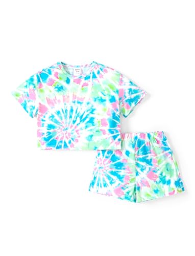 PATPAT Mädchen Bekleidungssets Batik Sommer, Geschenk Einschulung Schulanfang, Kurzarm T-Shirt und Shorts Mädchen Kinder Kleidung, Sport Freizeit Komfort Kinderkleider Sportanzug Grün6-7 Jahre von PATPAT