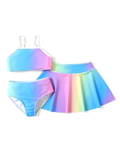 PATPAT Mädchen Bikini Badeanzüge Set, 3-teiliges Tankini-Set mit Top, Shorts Und Baderock Bademode, Kinder Badebekleidung mit Blumenmuster Schwimmanzug, Größe 5–12 Jahre von PATPAT
