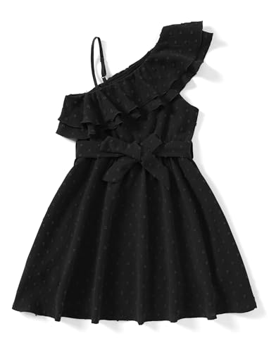 PATPAT Mädchen Eine-Schulter Kleid - Festliches Blumenmädchenkleid für Hochzeit, Fotoshooting und Urlaub - A-Linien Prinzessin Sommerkleid mit verstellbarem Gürtel und Schöne Asymmetrischen Ärmel von PATPAT