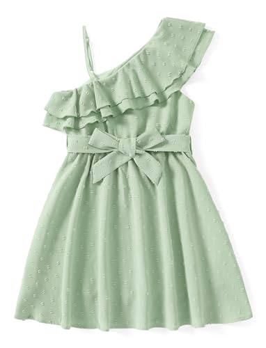 PATPAT Mädchen Eine-Schulter Kleid - Festliches Blumenmädchenkleid für Hochzeit, Fotoshooting und Urlaub - A-Linien Prinzessin Sommerkleid mit verstellbarem Gürtel und Schöne Asymmetrischen Ärmel von PATPAT