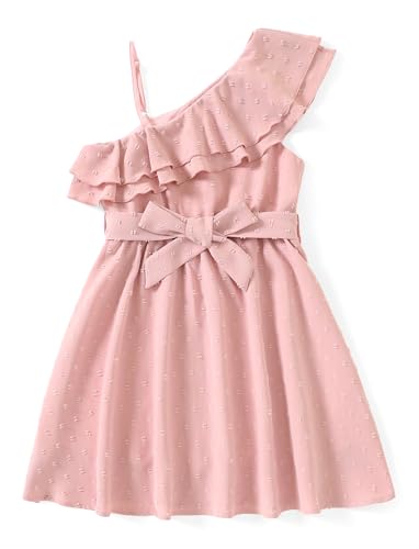 PATPAT Mädchen Eine-Schulter Kleid - Festliches Blumenmädchenkleid für Hochzeit, Fotoshooting und Urlaub - A-Linien Prinzessin Sommerkleid mit verstellbarem Gürtel und Schöne Asymmetrischen Ärmel von PATPAT