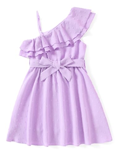PATPAT Mädchen Eine-Schulter Kleid - Festliches Blumenmädchenkleid für Hochzeit, Fotoshooting und Urlaub - A-Linien Prinzessin Sommerkleid mit verstellbarem Gürtel und Schöne Asymmetrischen Ärmel von PATPAT