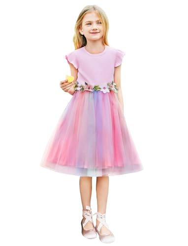 PATPAT Mädchen Kleid Festlich Ärmellos, Mädchen Tüll Prinzessin Partykleid Blumenstickerei, Ballkleid Tutu Kleid für Hochzeit, Geburtstag, Fest, Taufe, Bankett, Feiertag, Gr.92-140 von PATPAT