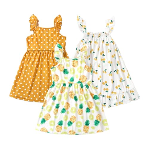 PATPAT Mädchen Kleid Set Packung mit 3 Sommerkleider Ärmellos Rüschen Prinzessinkleider für Geburtstag Party Bankett und Urlaub, A-Linien-Form und Knielänge, Größe 2-12 Jahre von PATPAT