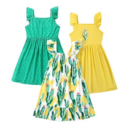 PATPAT Mädchen Kleid Set Packung mit 3 Sommerkleider Ärmellos Rüschen Prinzessinkleider für Geburtstag Party Bankett und Urlaub, A-Linien-Form und Knielänge, Größe 2-12 Jahre von PATPAT