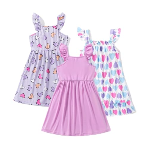 PATPAT Mädchen Kleid Set Packung mit 3 Sommerkleider Ärmellos Rüschen Prinzessinkleider für Geburtstag Party Bankett und Urlaub, A-Linien-Form und Knielänge, Größe 2-12 Jahre von PATPAT