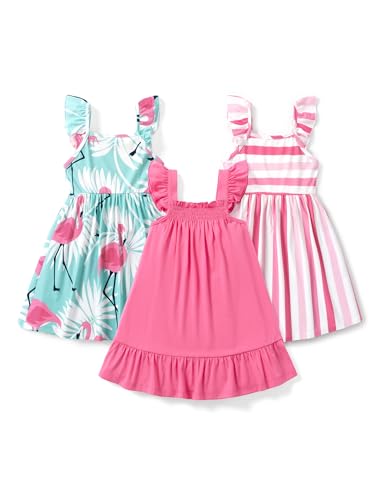 PATPAT Mädchen Kleid Set Packung mit 3 Sommerkleider Ärmellos Rüschen Prinzessinkleider für Geburtstag Party Bankett und Urlaub, A-Linien-Form und Knielänge, Größe 2-12 Jahre von PATPAT