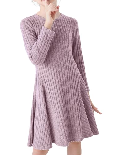 PATPAT Mädchen Langarm Pulloverkleid, Elegant Prinzessin Kleid für Mädchen, Einschulung Partykleid Mädchenkleider Herbst Winter, Kleid Mädchen, Rosa, 6-7 Jahre von PATPAT