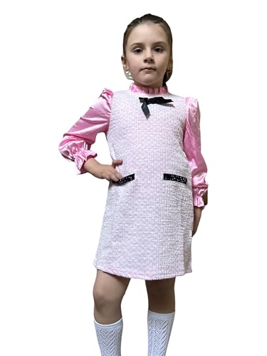 PATPAT Mädchenkleid Klassischer Tweed-Stil für Herbst/Winter, Prinzessin Kleid Langarmen und Elegantem Design, Partykleid und Einschulung-Kleid Perfekt für Teenager Mädchen, Hellrosa, 8-9 Jahre von PATPAT