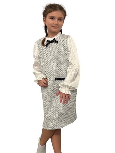 PATPAT Mädchenkleid Klassischer Tweed-Stil für Herbst/Winter, Prinzessin Kleid Langarmen und Elegantem Design, Partykleid und Einschulung-Kleid Perfekt für Teenager Mädchen, Schwarz-Weiß, 8-9 Jahre von PATPAT