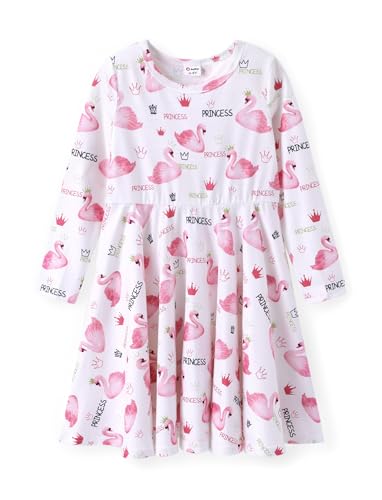 PATPAT Mädchenkleider Langarm - Prinzessin Kleid für Mädchen Grundmodell mit einzigartigem Print für Einschulung Geburtstag Party Bankett Urlaub Teenager Kleid Mädchen, Pinkweiß, 5-6 Jahre, 110-116 von PATPAT