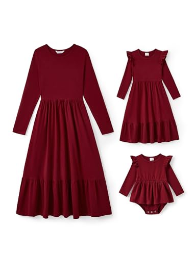 PATPAT Mutter Tochter Kleid Set Langarm Familienoutfit Set Baumwolle Mama Tochter Kleider für Mädchen und Damen, Mutter Tochter Kleidung, Mutter Baby Partnerlook, Rot, Mädchen: 2 Jahre PATPAT Mutter Tochter Kleid Set Langarm Familienoutfit Set Baumwolle Mama Tochter Kleider für Mädchen und Damen, Mutter Tochter Kleidung, Mutter Baby Partnerlook, Rot, Mädchen: 2 Jahre von PATPAT