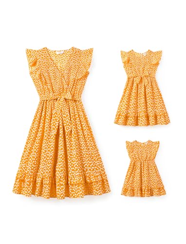 PATPAT Mutter Tochter Kleid Set: Gepunktetes Kleid mit Flatterärmeln für perfekte Familien-Matching-Outfits,Kleider für Baby - Mädchen/Mädchen/Damen von PATPAT