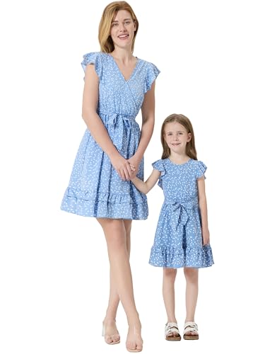 PATPAT Mutter Tochter Kleid Set: Gepunktetes Kleid mit Flatterärmeln für perfekte Familien-Matching-Outfits,Kleider für Baby - Mädchen/Mädchen/Damen von PATPAT