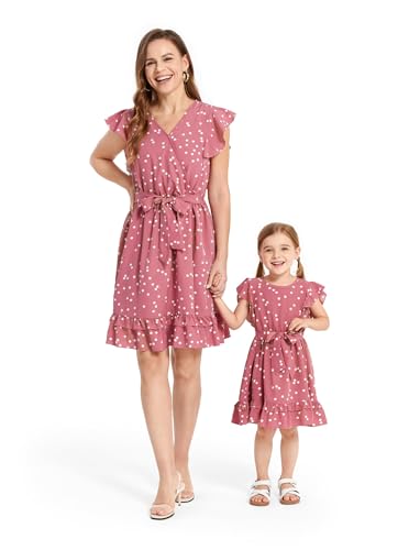 PATPAT Mutter Tochter Kleid Set: Gepunktetes Kleid mit Flatterärmeln für perfekte Familien-Matching-Outfits,Kleider für Baby - Mädchen/Mädchen/Damen von PATPAT