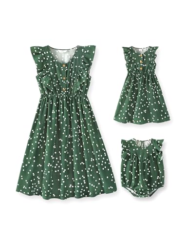 PATPAT Mutter Tochter Kleid Set: Gepunktetes Kleid mit Flatterärmeln für perfekte Familien-Matching-Outfits,Kleider für Baby - Mädchen/Mädchen/Damen von PATPAT