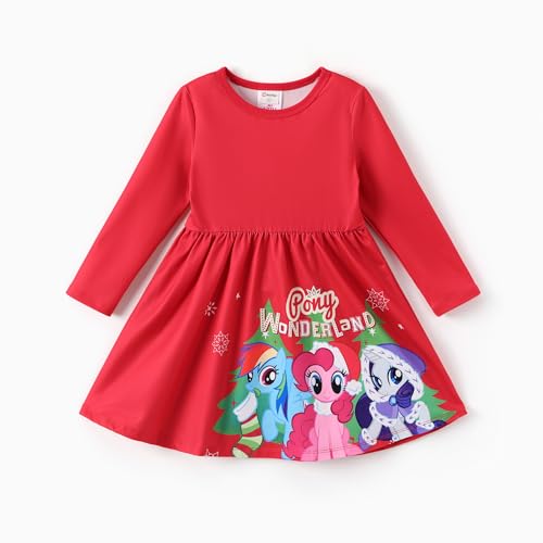 PATPAT My Little Pony Kleider für Kleine Mädchen Prinzessin Kleid Rot Langarm Kinder Kleidung Festliches Weihnachten Herbst Winter Outfit 2-6 Jahre 90-118 von PATPAT