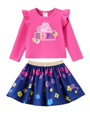 PATPAT Peppa Wutz Mädchen Bekleidungssets Langarmshirt mit Blumen Rock | Süße Mode Rose Zweiteiliges Outfit Kinder Herbst Winter Kleidung | Peppa Pig Weihnachten Geschenke 4-5 Jahre 104-110 von PATPAT