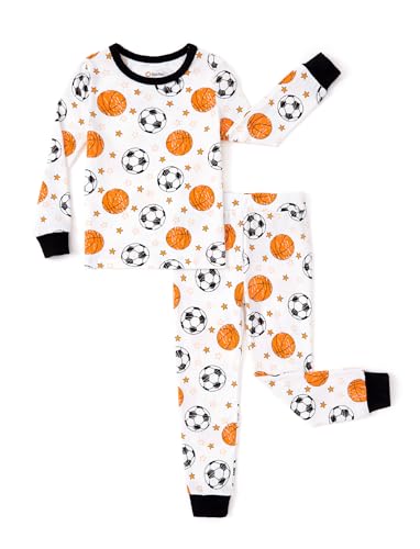PATPAT Schlafanzug Jungen 2-5 Jahre Bio-Baumwolle Pyjama Set Extra Weich mit Elasthan Fußball Basketball Motiv,Weiß,4 Jahre von PATPAT