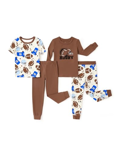 PATPAT Schlafanzug Jungen 9 Monate bis 5 Jahre 4-teiliges Pyjama Set 2 Sets aus super weicher Bio-Baumwolle Stretch GOTS-Zertifiziert Braun mit Football Design,Braun,5 Jahre von PATPAT