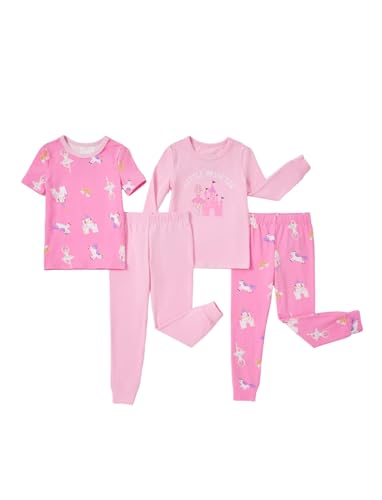 PATPAT Schlafanzug Mädchen 2-5 Jahre 4-teiliges Pyjama Set 2 Sets aus super weicher Bio-Baumwolle Stretch GOTS-Zertifiziert Rosa mit Burgen Prinzessin Einhorn,ROSA,4 Jahre von PATPAT