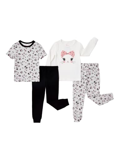 PATPAT Schlafanzug Mädchen 2-5 Jahre 4-teiliges Pyjama Set 2 Sets aus super weicher Bio-Baumwolle Stretch GOTS-Zertifiziert Weiß mit Leopard Katzen,Weiß,2 Jahre von PATPAT