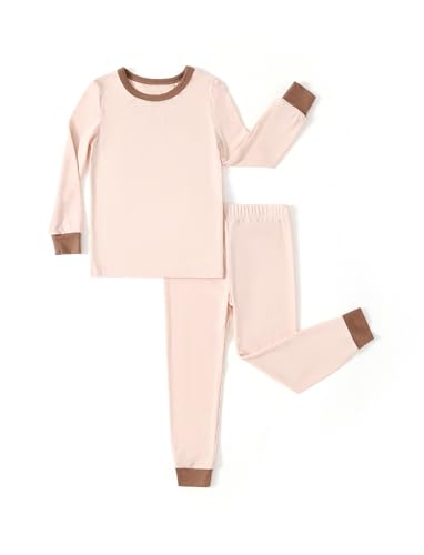 PATPAT Schlafanzug Mädchen 2-5 Jahre aus Tencel Modal-Weiches Pyjama Set mit Elasthan, atmungsaktiver Schlafanzug für Kleinkinder Langarm+Hose,Aprikose,4 Jahre von PATPAT