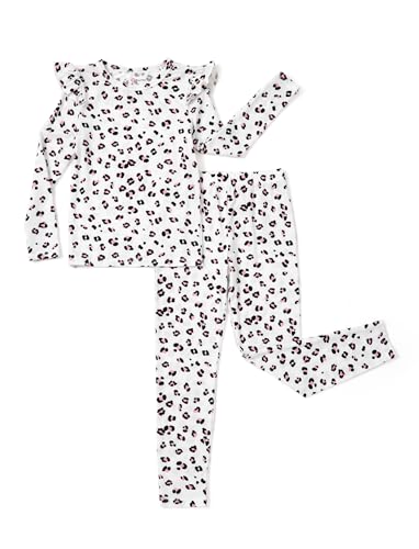 PATPAT Schlafanzug Mädchen Modal Leopardenmuster Pyjama Set mit Langarm und Rüschen-Atmungsaktiver Schlafanzug für Mädchen 2-12 Jahre,Aprikose,8 Jahre von PATPAT