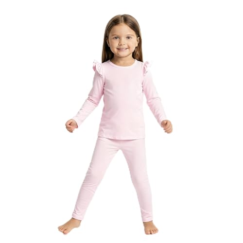 PATPAT Schlafanzug Mädchen Modal Leopardenmuster Pyjama Set mit Langarm und Rüschen-Atmungsaktiver Schlafanzug für Mädchen 2-12 Jahre,ROSA,11 Jahre von PATPAT