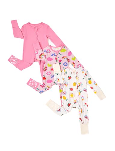 PATPAT Strampler 3er Pack für Baby Mädchen 0-24 Monate Bambusviskose Schlafanzug Set mit Niedlichen Designs,ROSA,18-24 Monate von PATPAT