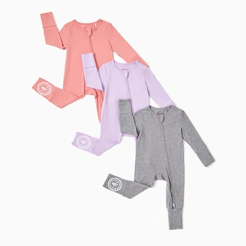 PATPAT Strampler 3er Pack für Baby Mädchen 0-24 Monate Bambusviskose Schlafanzug Set mit Niedlichen Designs,lila,18-24 Monate von PATPAT