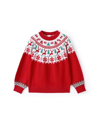 PATPAT Weihnachtspullover Mädchen und Jungen - Xmas Knitted Sweatshirts, Weihnachtssweatshirt mit Hässlichem und Festlichem Design, Weicher und Bequemer Stoff, Rot, 4-5 Jahre von PATPAT