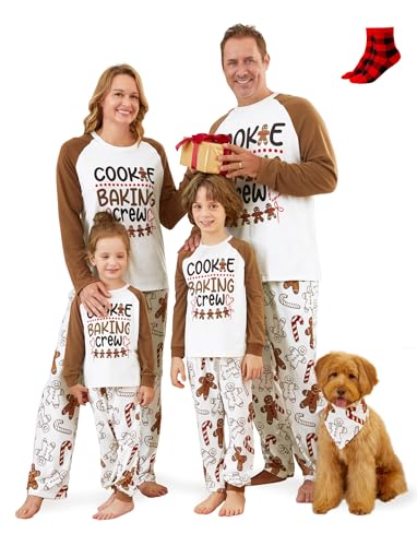 PATPAT Weihnachtspyjama Familie Set- Christmas Pyjama, Langarmshirt Hose, Matching Couple für Vater Mutter Tochter Sohn Haustier, Pyjama Damen Winter, Schlafanzüge für Herren Mädchen, Hundekostüm von PATPAT
