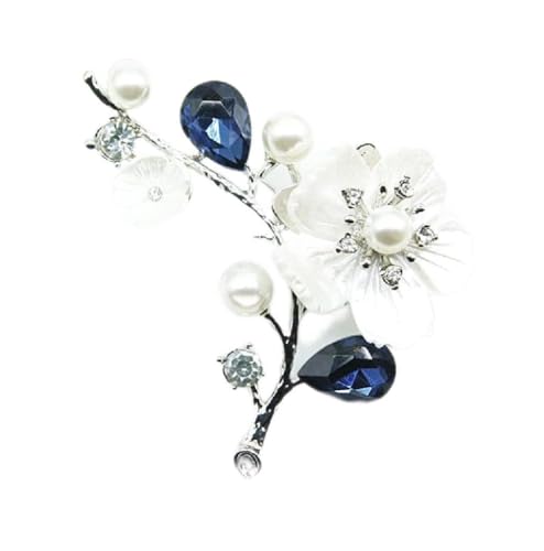 Brosche Blumen Broschen Ohrstecker Nachahmung Kristall Broschen Unisex Bankettbekleidung Zubehör Damen-Brosche (Color : Silver branch, Size : Blue crystal) von PATPOT
