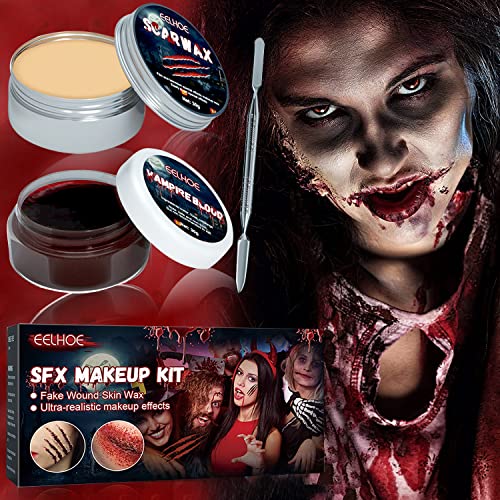 Halloween Schminke Make Up Set Karneval Erwachsene, Kinderschminke Faschingsschminke Karnevals, Narben Halloween Latex+Kunstblut für Haut, für Halloween Karneval Zombie Vampir Wunden Narben Schminke von PATRICHOR