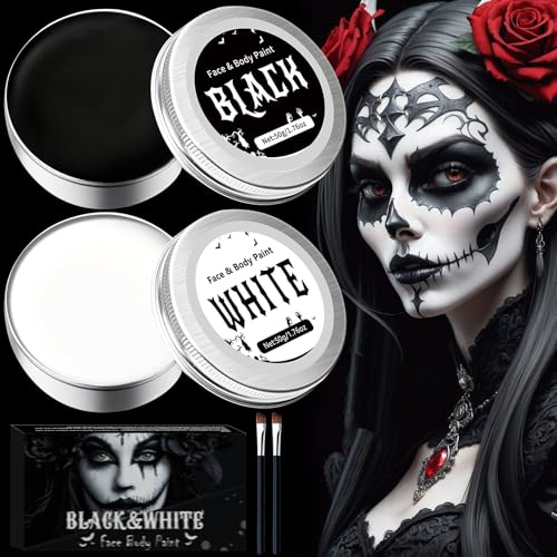 100g Halloween Schminke Schwarz Weiß, Kinderschminke Karnevals Make up Set, Face Paint Für Theaterschminke, Faschingsschminke für Kinder Erwachsene Fasching SFX Makeup von PATRICHOR