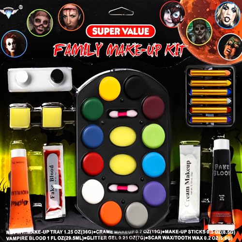 Halloween Schminke Set, Karneval Make Up Kinderschminke Theaterschminke mit Kunstblut, Vampir Zombie Gesichts Make-up Sets für Erwachsene Kinder Faschingsschminke Karneval Cosplay Party von PATRICHOR