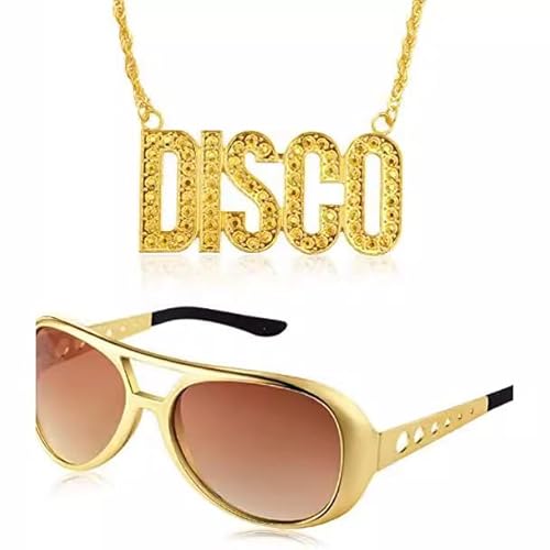 PATRICKWHITE 3 Stück 70er 80er 90er Rapper Hiphop Kostüm Set,Gold Kette Halskette,Rockstar Gold Sonnenbrille und Dollarzeichen-Ring, Hip Hop Party Kostüm Kit,Für Karneval Fasching von PATRICKWHITE
