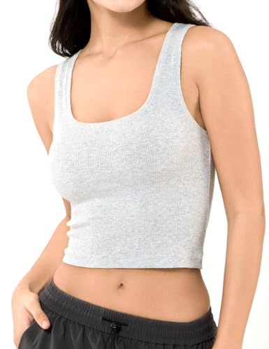 Damen Basic Ärmelloses Crop Top Shirt Gerippt U-Ausschnitt Casual Sommer Kleidung, Hellgrau 2, X-Klein von PATTERN HOUR
