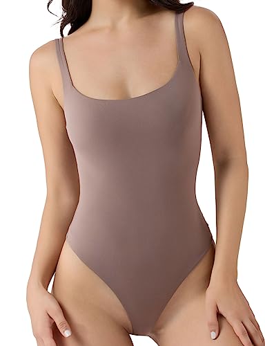 PATTERN HOUR Damen Square Neck Bodysuit Basic Sexy Ärmellos Tank Top, Umber, S von PATTERN HOUR